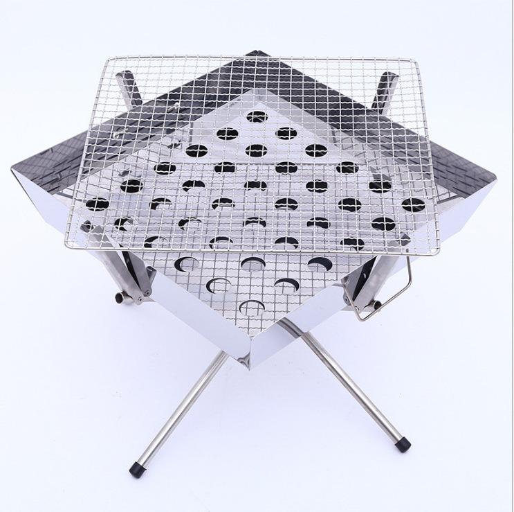 Multi Purpose 304 Stainless steel BBQ Camping Picnic Grill Assembly Required Charcoal Wood Stove for Bonfire & Cooking