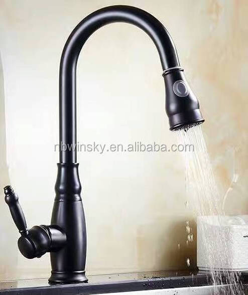 Brass Kitchen Faucet Wholesale and Retail Promotion Modern Ceramic Apartment Pull Out Kitchen Faucet Gold Black Color Polished