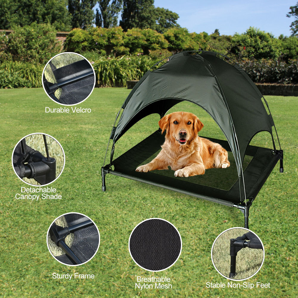 2024 Hot Sell Elevated Cooling Adjustable Chew waterproof Pet Dog Bed Cot with Canopy Outdoor Removable Dog Bed Dog Canopy Tent