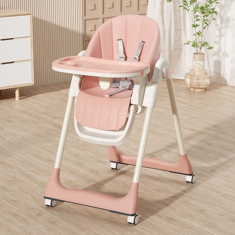 Soft Folding Plastic Dining Baby Kids' High Feeding Chairs For Children Toddler Eating Portable With Wheels Easy Push