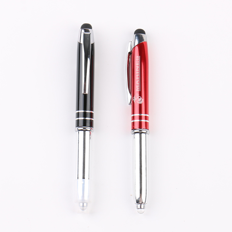 Custom Logo Metal Pens with Touch and Light 2 in 1 Multi Flashlight Pen Multi Function Ball Pen BallpointPen Gelpen