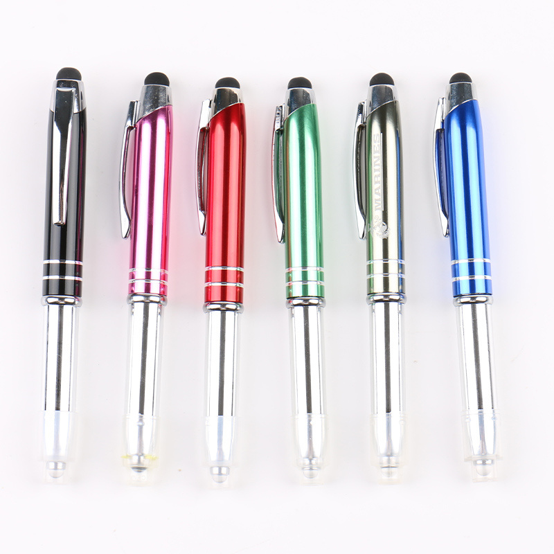 Custom Logo Metal Pens with Touch and Light 2 in 1 Multi Flashlight Pen Multi Function Ball Pen BallpointPen Gelpen