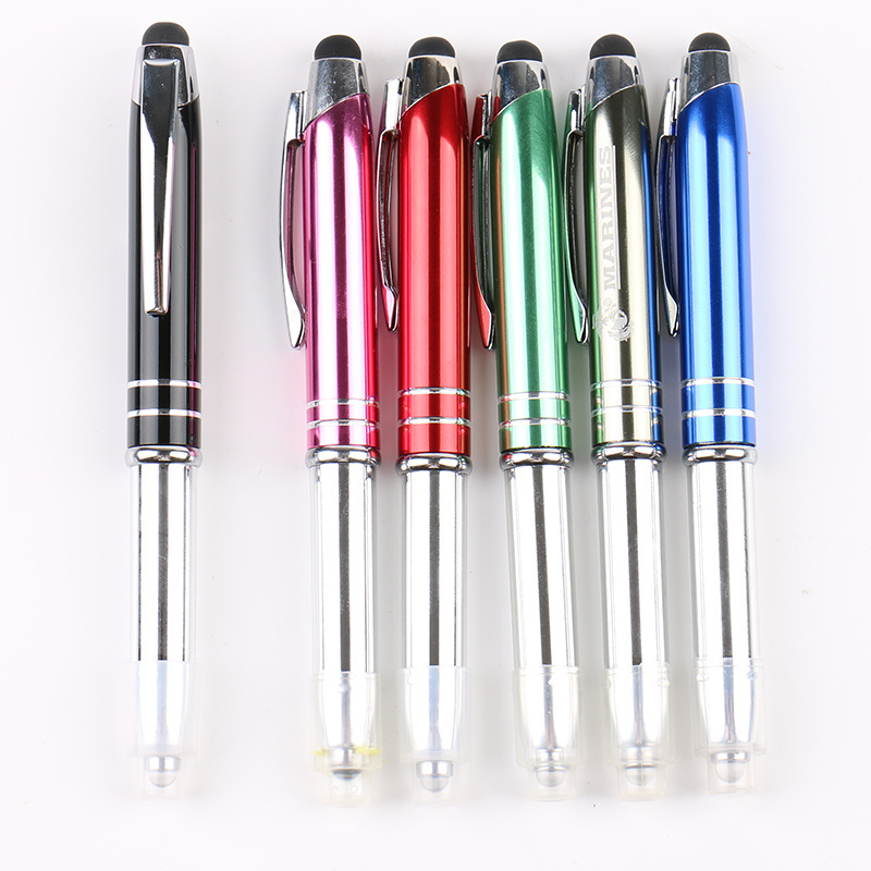 Custom Logo Metal Pens with Touch and Light 2 in 1 Multi Flashlight Pen Multi Function Ball Pen BallpointPen Gelpen