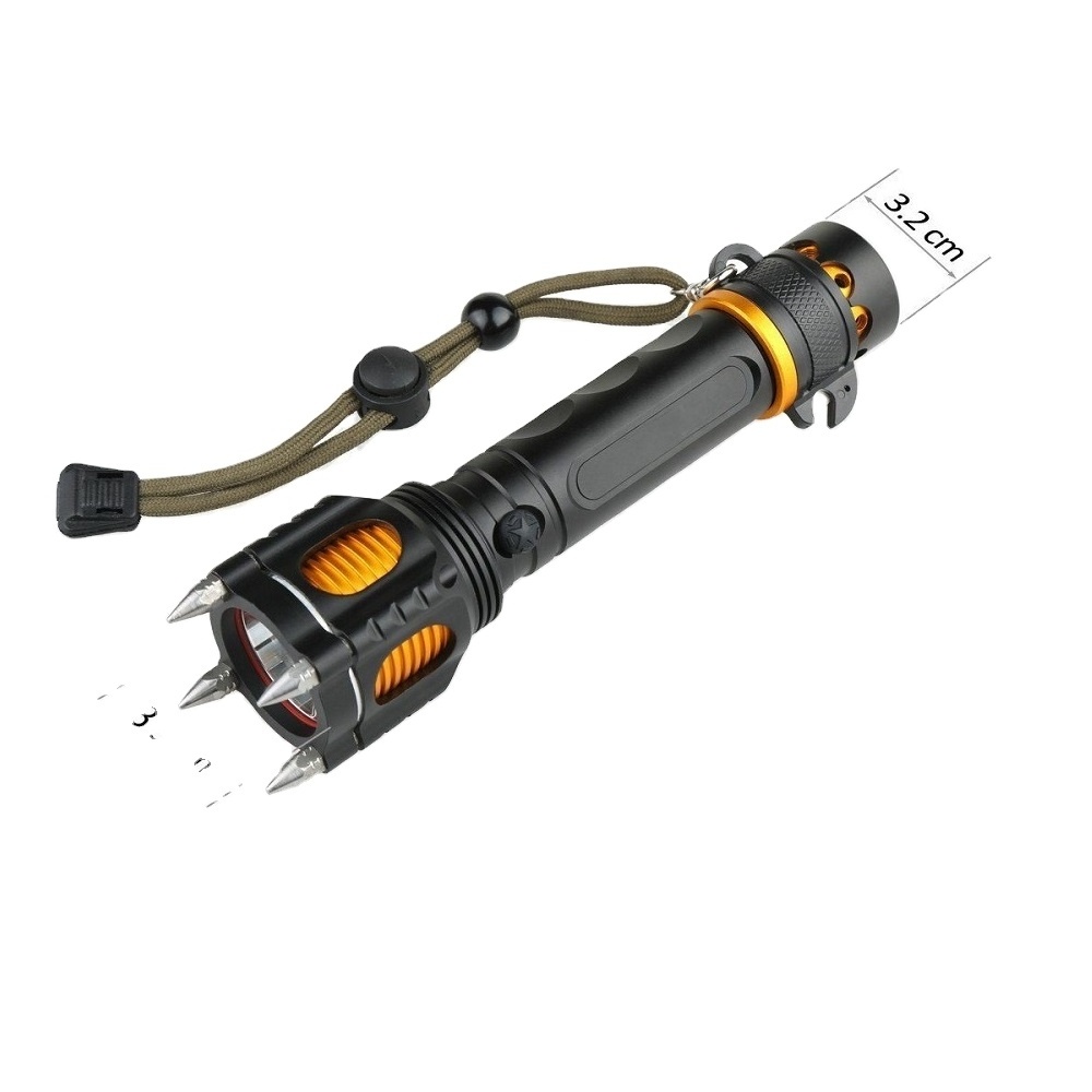 High Power 10W Torch Multi Function Self Defend Attack Led Flashlight With Alarm Speaker Hammer and Cutter