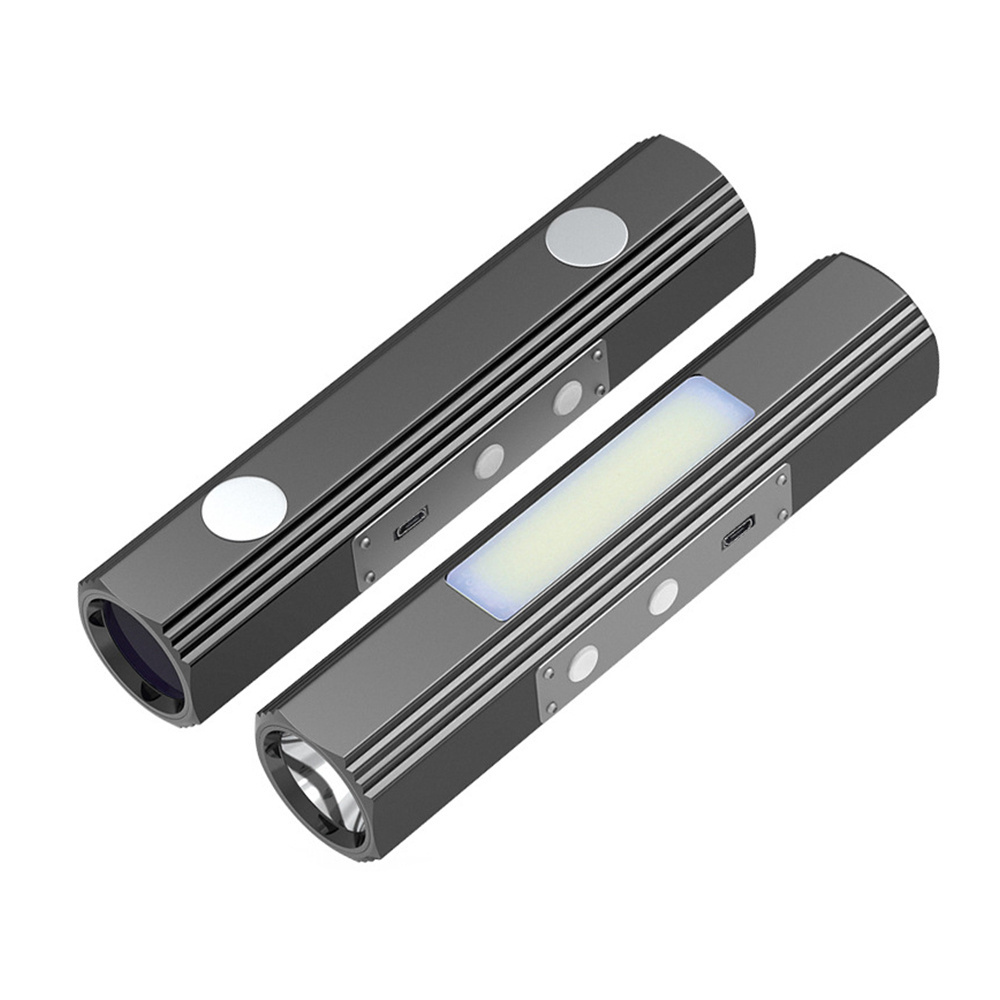 Portable Emergency Rechargeable Waterproof Aluminum Double Lamp 4 Modes Led Cob Flashlight Powerful With UV Flashlight