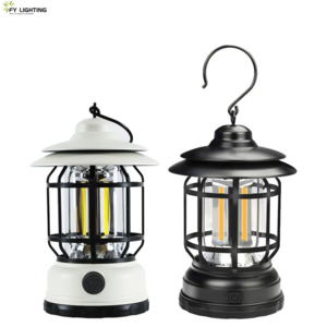 LED USB Rechargeable Retro Camping Light Metal Hanging Lantern with Switch Button for Indoor or Outdoor