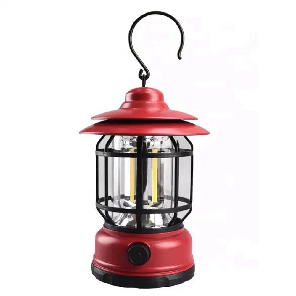 LED USB Rechargeable Retro Camping Light Metal Hanging Lantern with Switch Button for Indoor or Outdoor