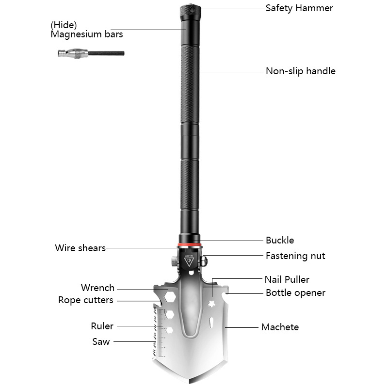 Hot Sale Low Price Multifunctional Survival Shovel with handle Emergency metal shovel with garden shovel