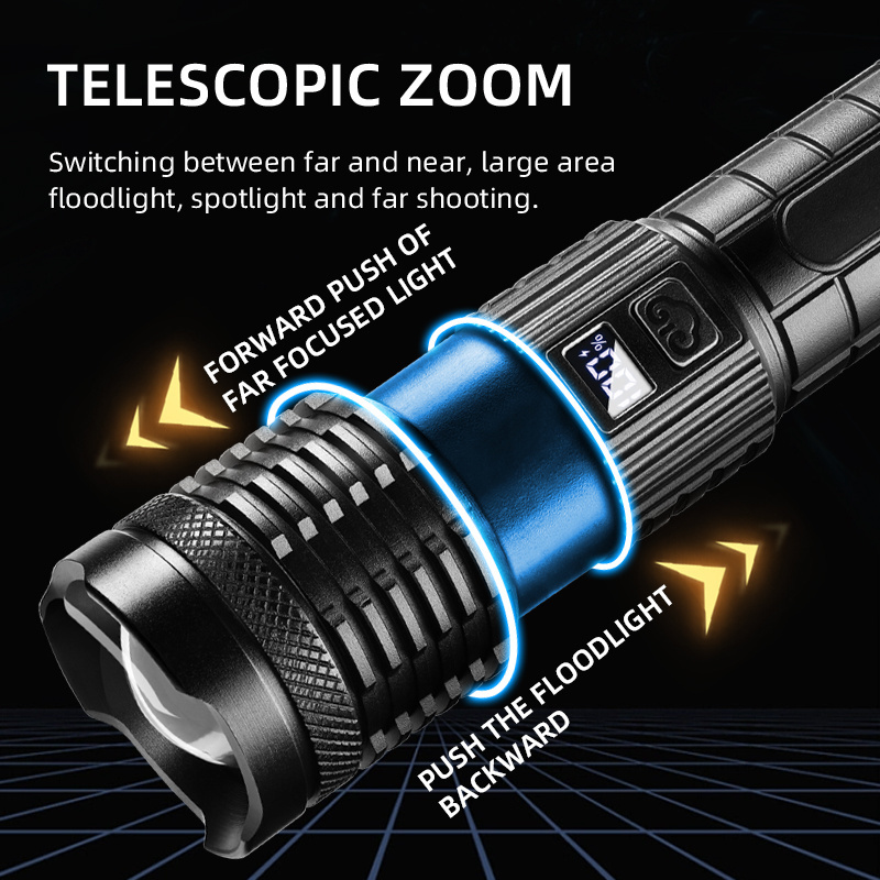 Torch light zoom flashlight long range white laser rechargeable flashlight led