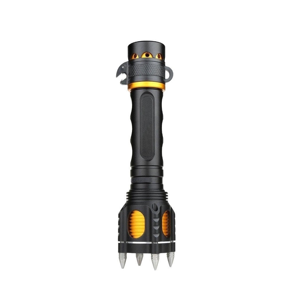 High Power 10W Torch Multi Function Self Defend Attack Led Flashlight With Alarm Speaker Hammer and Cutter