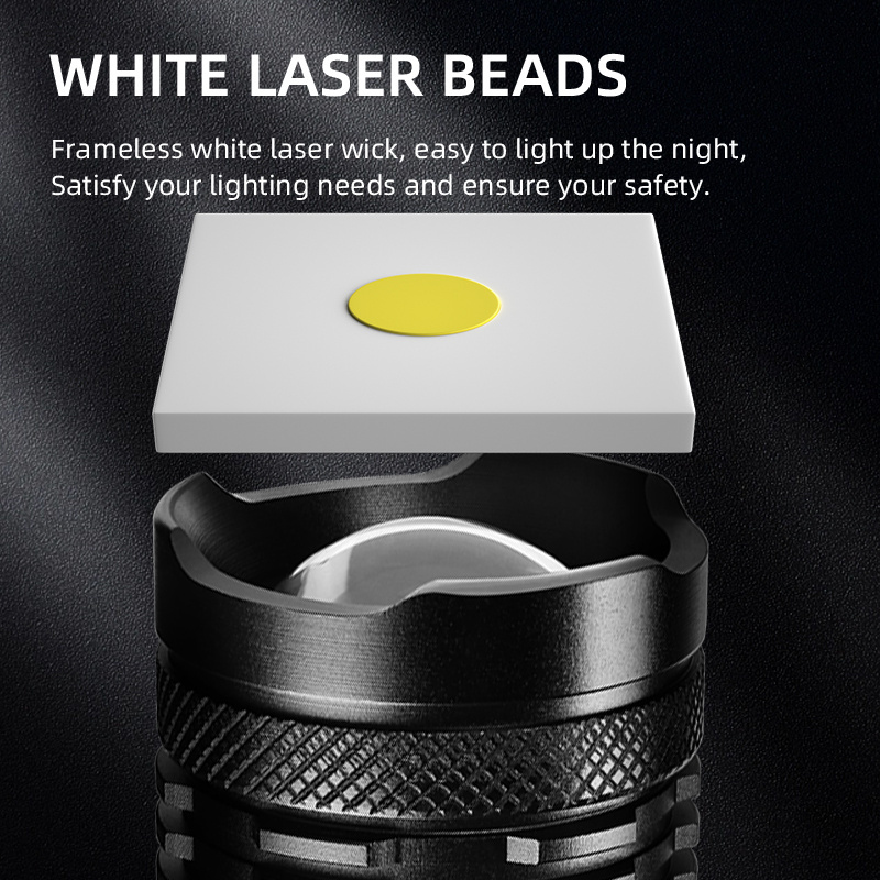 Torch light zoom flashlight long range white laser rechargeable flashlight led