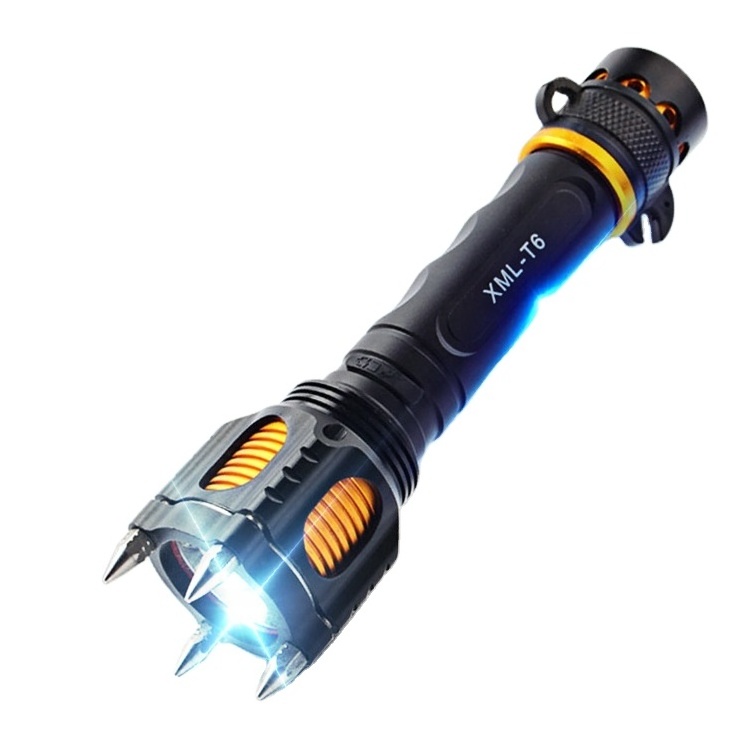 High Power 10W Torch Multi Function Self Defend Attack Led Flashlight With Alarm Speaker Hammer and Cutter