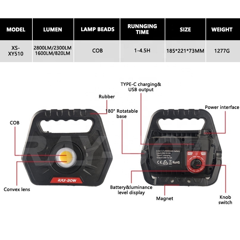 new arrival work shop lights garage 9 inch led work light multifunctional ce magnetic cob rechargeable led work light