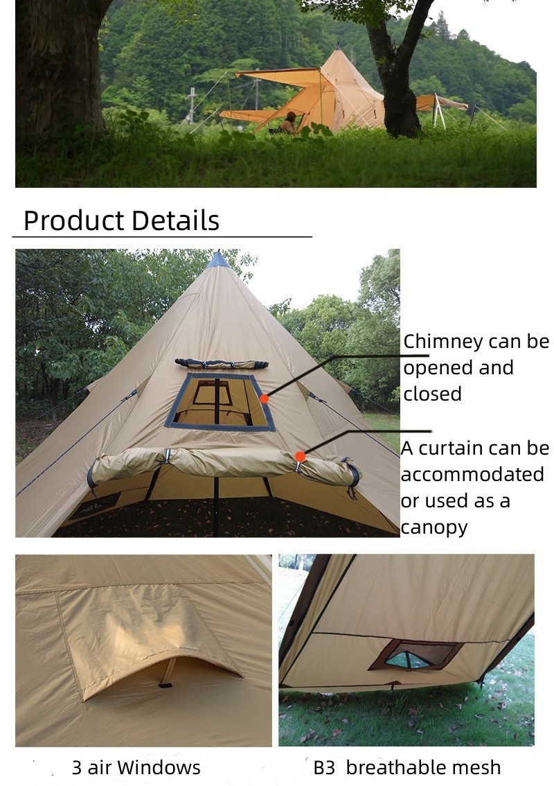 best quality Pomoly OEM  factory Snow Skirt Ultralight Outdoor Tent With Chimney Hole Camping Pyramid Tent