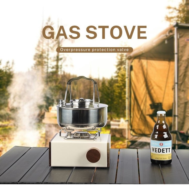 factory directly hot sale Korea Camping Picnic Walnut Wood Decoration Gas Stove Outdoor Glamping Gas Stove