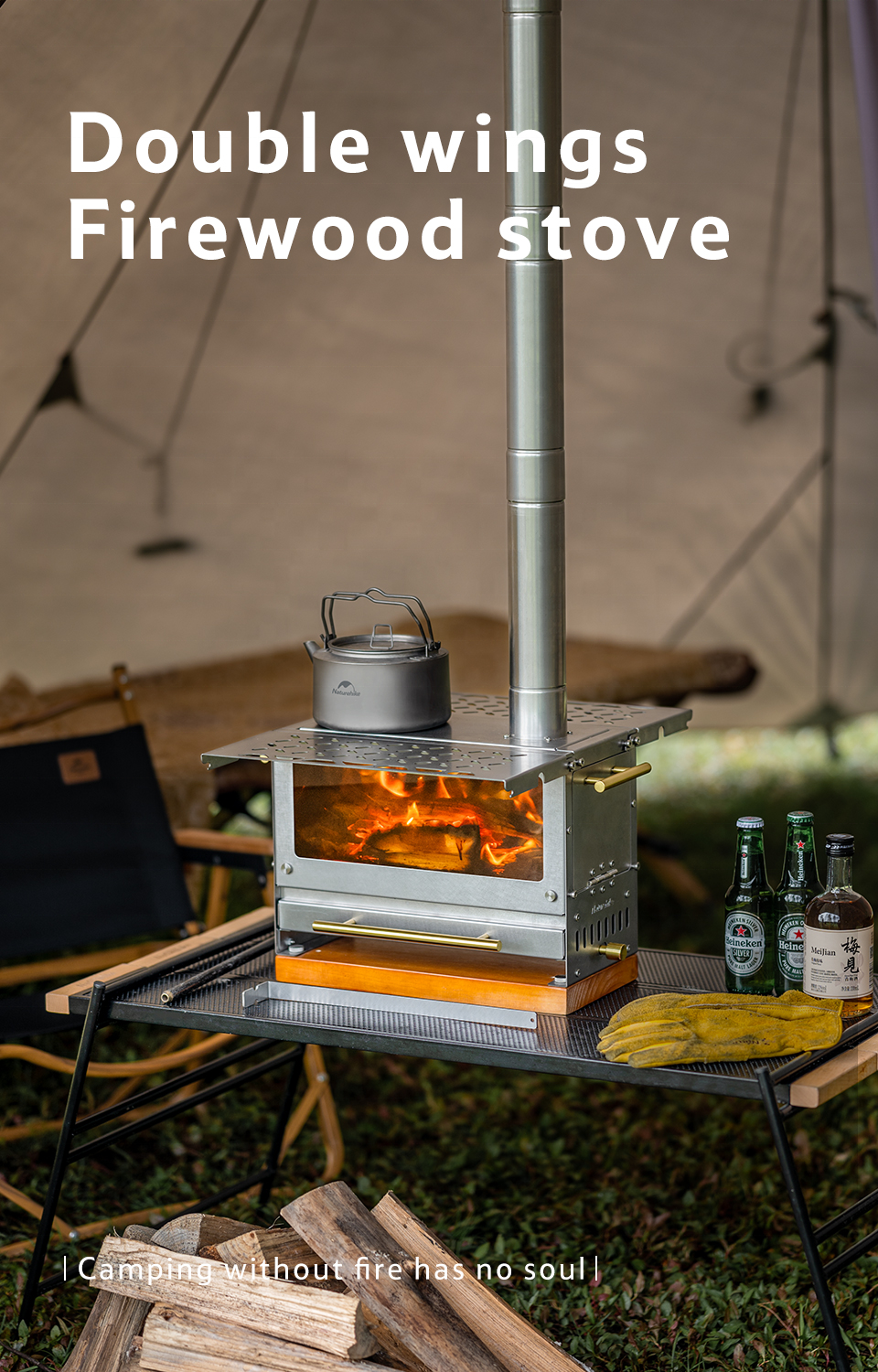 Mini Tent Stove Ultralight Stainless Steel Hot Tent Stove 30*19*15cm Outdoor Firewood Oven Portable Camping Wood Burning Stove