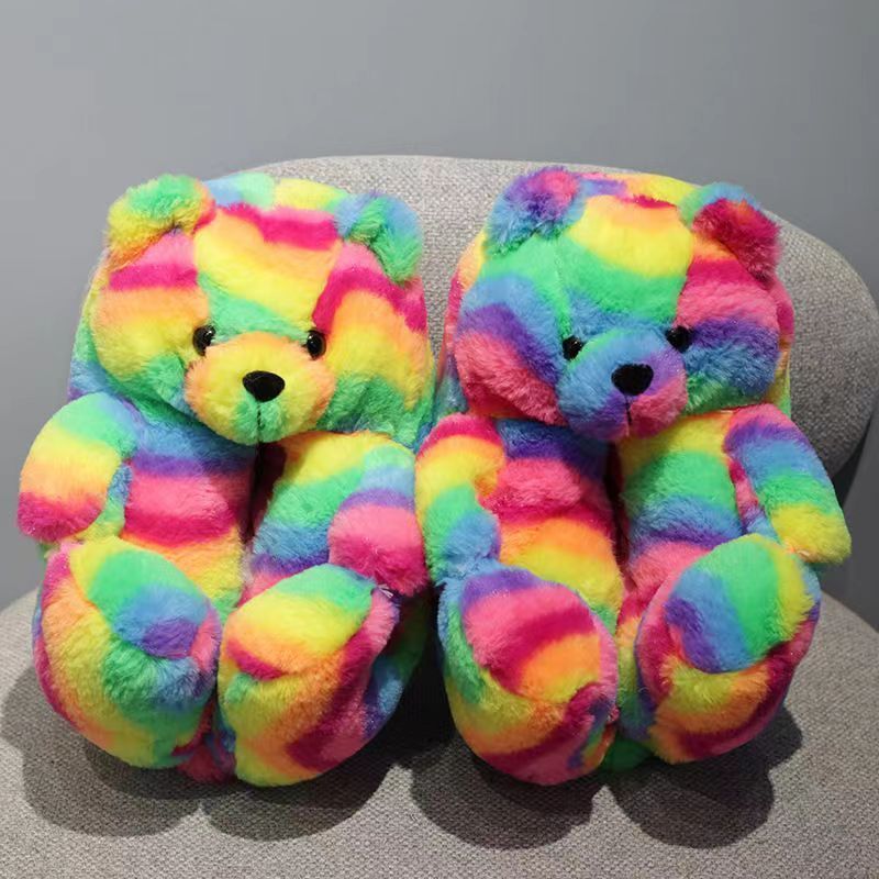 Pretty Fluffy Cute Slippers And Bag Set Terry Plush Animal Bear Slippers Wholesale Big Fluffy Slippers