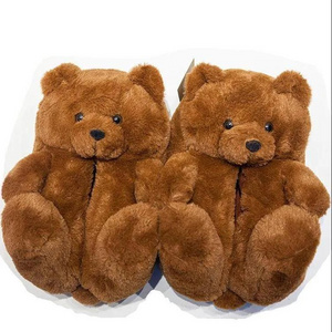 Pretty Fluffy Cute Slippers And Bag Set Terry Plush Animal Bear Slippers Wholesale Big Fluffy Slippers