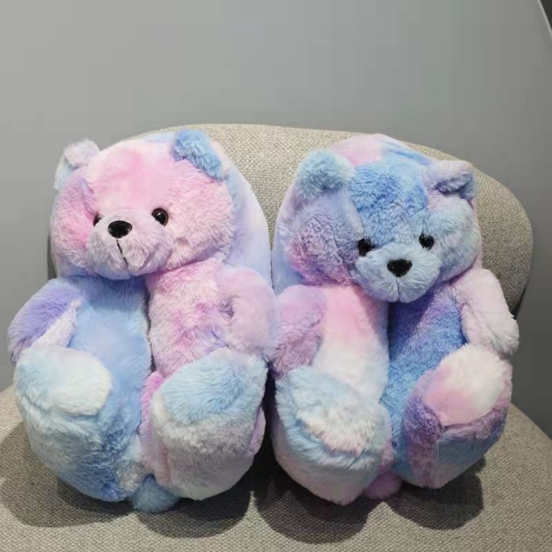 Pretty Fluffy Cute Slippers And Bag Set Terry Plush Animal Bear Slippers Wholesale Big Fluffy Slippers