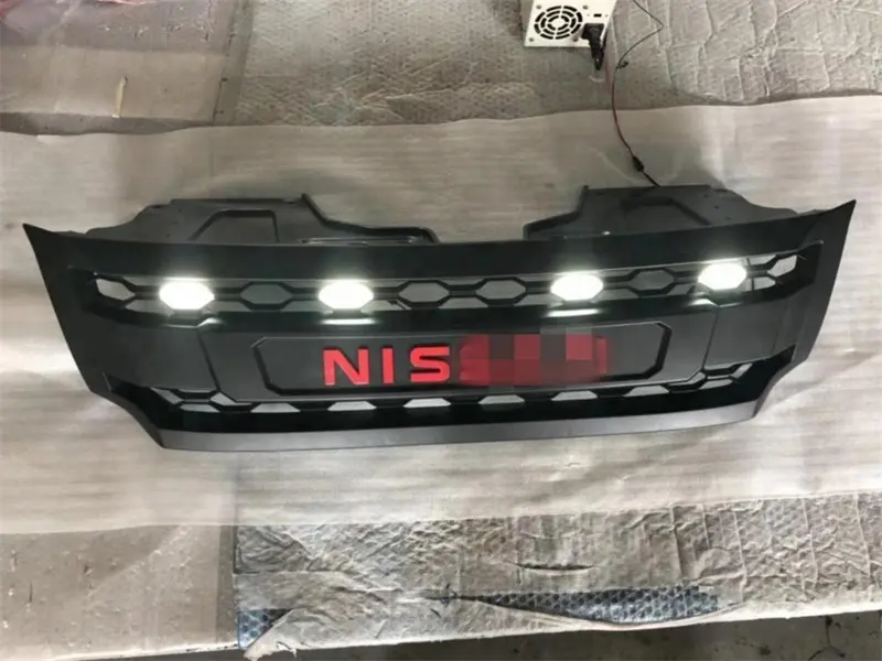 Glass Black Plastic Auto Front Grill With LED For Nissan NP300 2015 2018 NAVARA Car Front Bumper Grilles