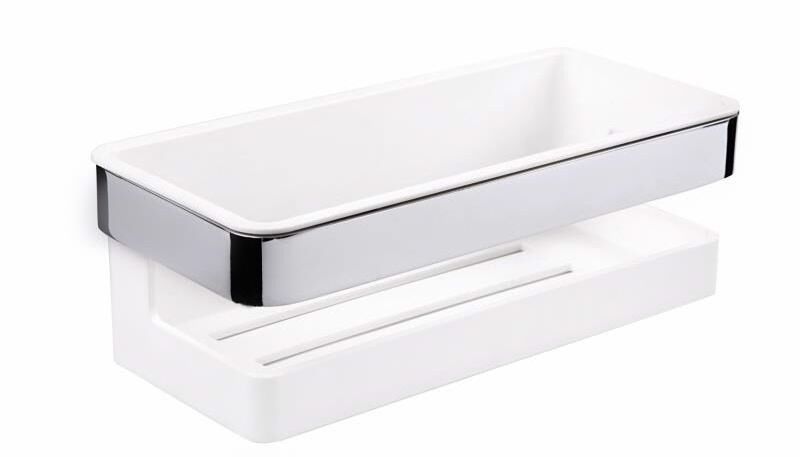 Single stainless steel bath wall mounted shelf corner rack for bathroom with abs detachable tray