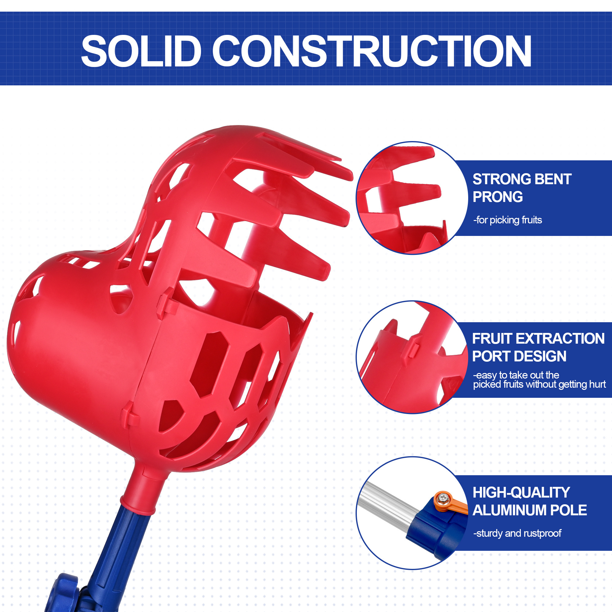 Fruit Picker with Basket Telescoping  Apple Picker telescopic extension pole