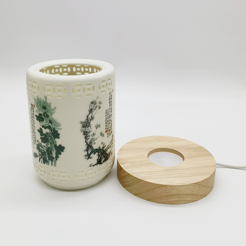 Lighting Bamboo pattern Led Night Light with Wood Stand Holder Wooden Lamp Base Can be used as a pen holder