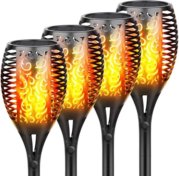 Outdoor Waterproof Garden Flickering Flames Solar Tiki Torch Lights Dusk to Dawn Patio Driveway Pathway Decoration Lighting