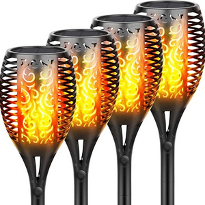 Outdoor Waterproof Garden Flickering Flames Solar Tiki Torch Lights Dusk to Dawn Patio Driveway Pathway Decoration Lighting