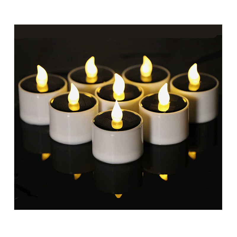 Outdoor Waterproof Rechargeable Warm Light Flickering Candle Solar LED Flameless Tealight Tea Lights for Garden Home Decorations