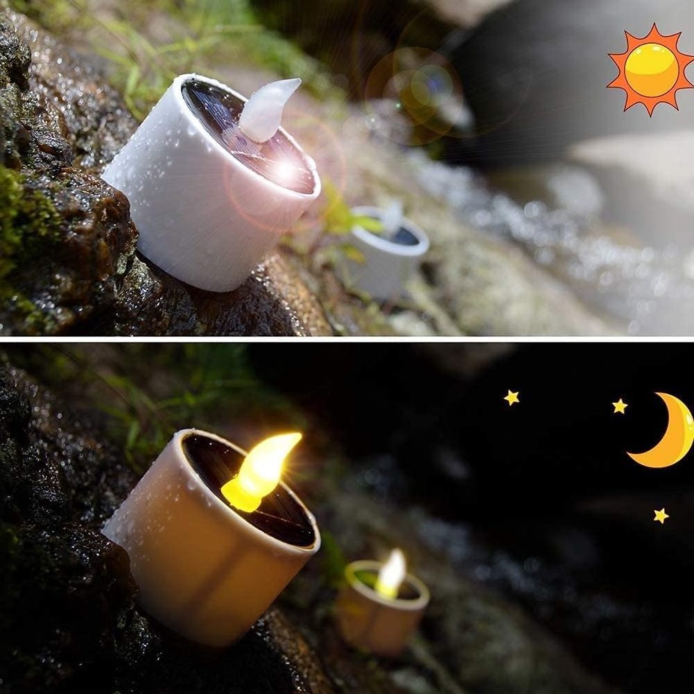 Waterproof Rechargeable Solar Power Flameless Flicker LED Candle Tea Lights Outdoor with Dusk to Dawn Sensor for Garden Camping