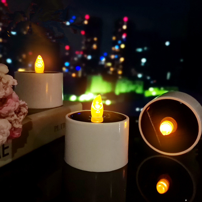 Waterproof Rechargeable Solar Power Flameless Flicker LED Candle Tea Lights Outdoor with Dusk to Dawn Sensor for Garden Camping