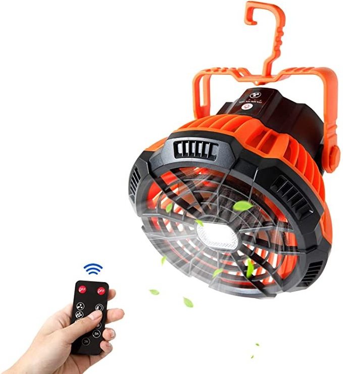 New USB Rechargeable 5200mAh Battery Operated Portable Camping Lantern Fan LED Light with Hanging Hoop for Tent Fishing Picnic