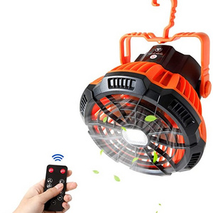 New USB Rechargeable 5200mAh Battery Operated Portable Camping Lantern Fan LED Light with Hanging Hoop for Tent Fishing Picnic