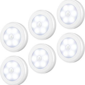 Battery Operated 6 LED Round Indoor Night Lights Motion Sensor Wardrobe Closet Under Cabinet Lights for Bathroom Bedroom Kitchen