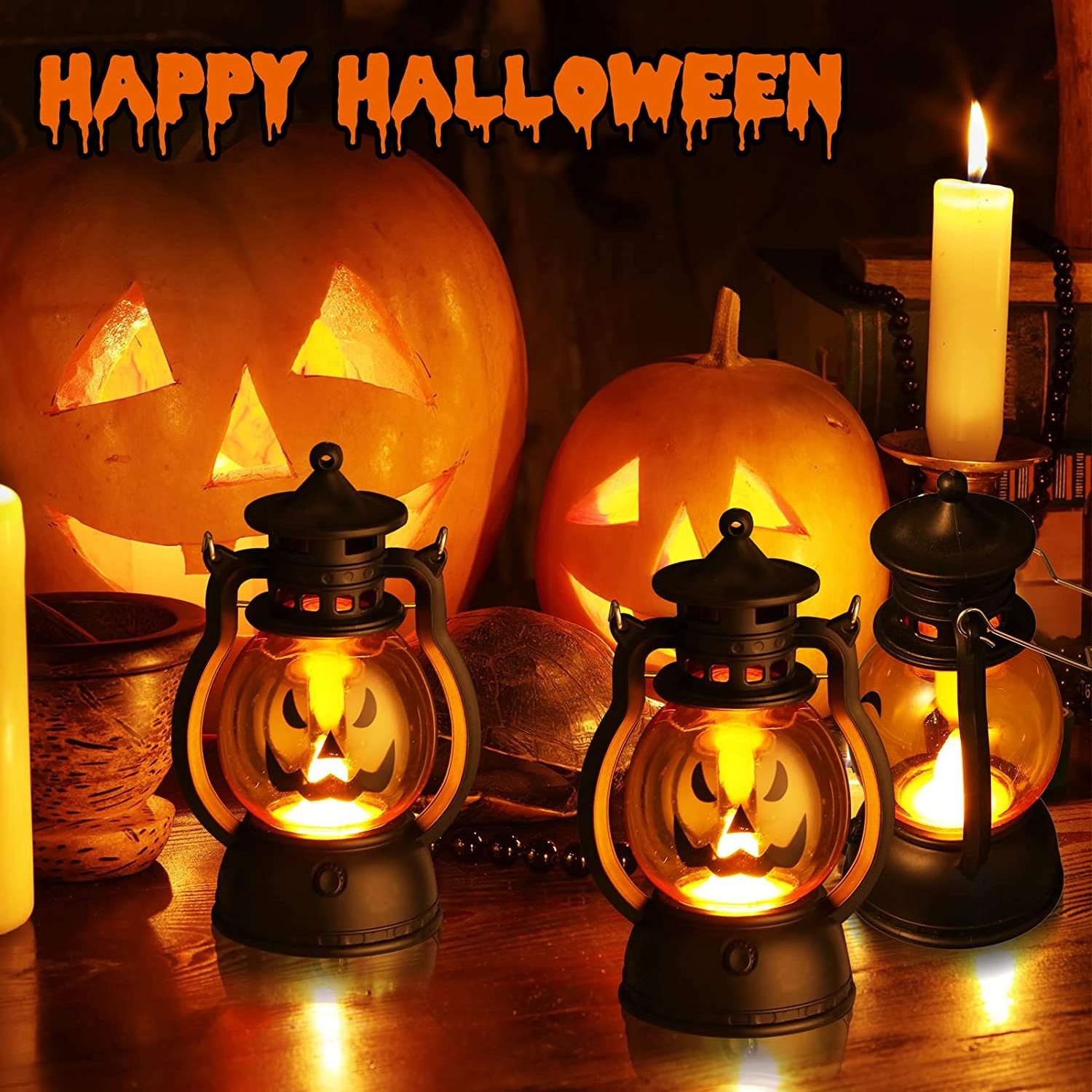 Battery Mini Portable Halloween Decoration Jack-O-Lantern Pumpkin Lantern with Flickering LED  for Ghost Party Home Outdoor Yard