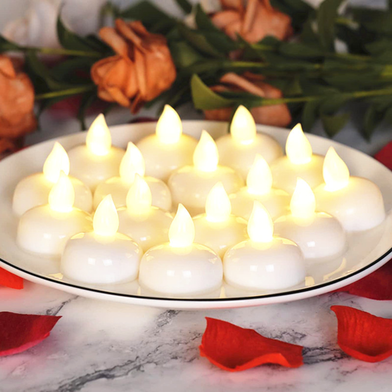 Waterproof Battery Operated Flickering Flameless LED Floating Tea lights Candles for Wedding Centerpiece Bathtub Pool SPA Party