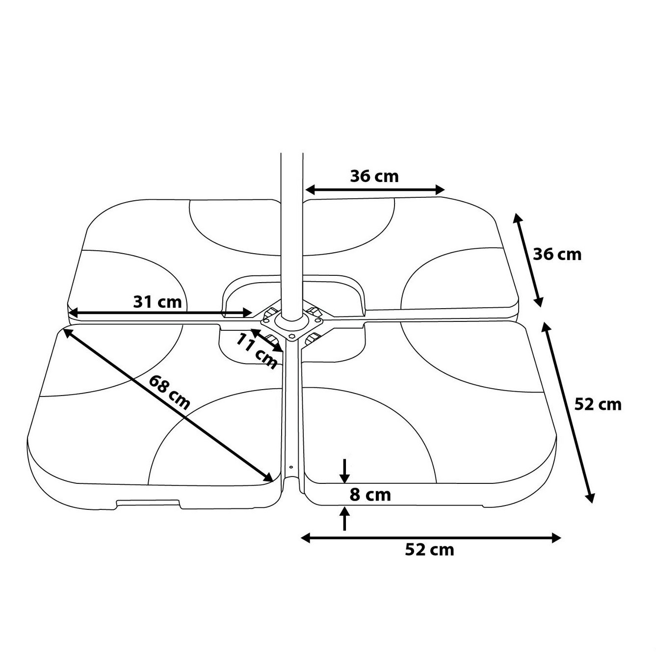 SET OF FOUR WEIGHTS - PARASOL BASE STAND WEIGHTS FOR BANANA HANGING AND CANTILEVER UMBRELLA PARASOLS