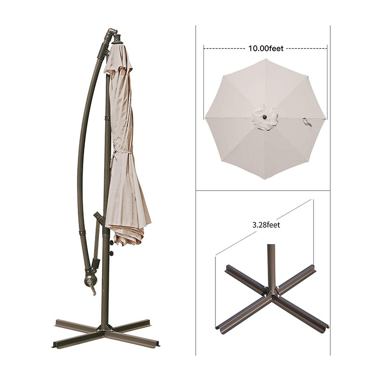 11.5ft Cantilever Outdoor Market Umbrella Patio Umbrella With Beige Cross Base