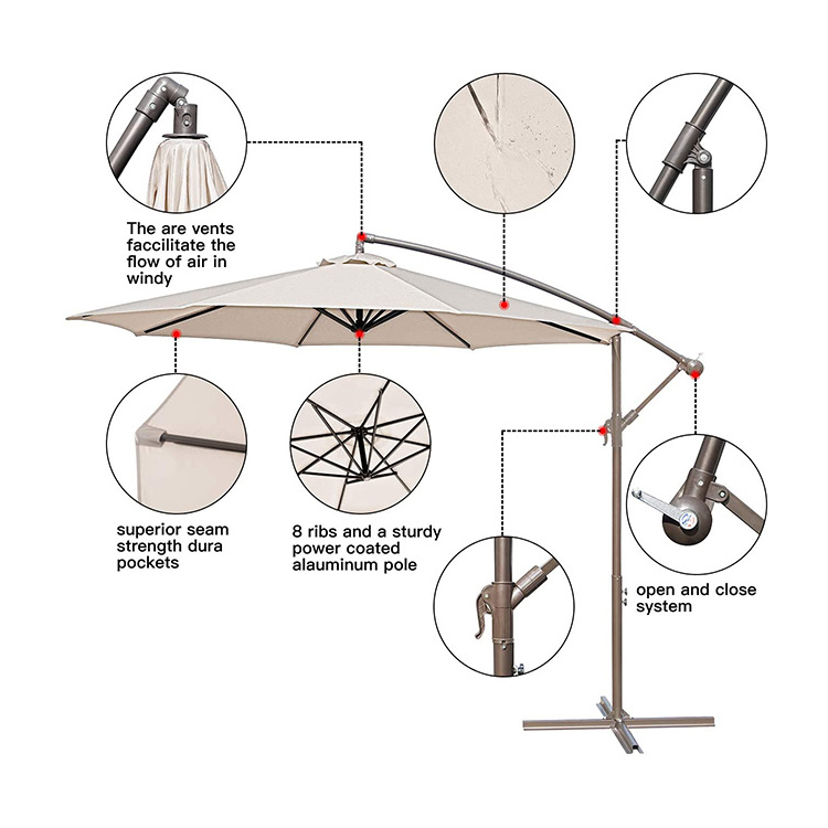 11.5ft Cantilever Outdoor Market Umbrella Patio Umbrella With Beige Cross Base