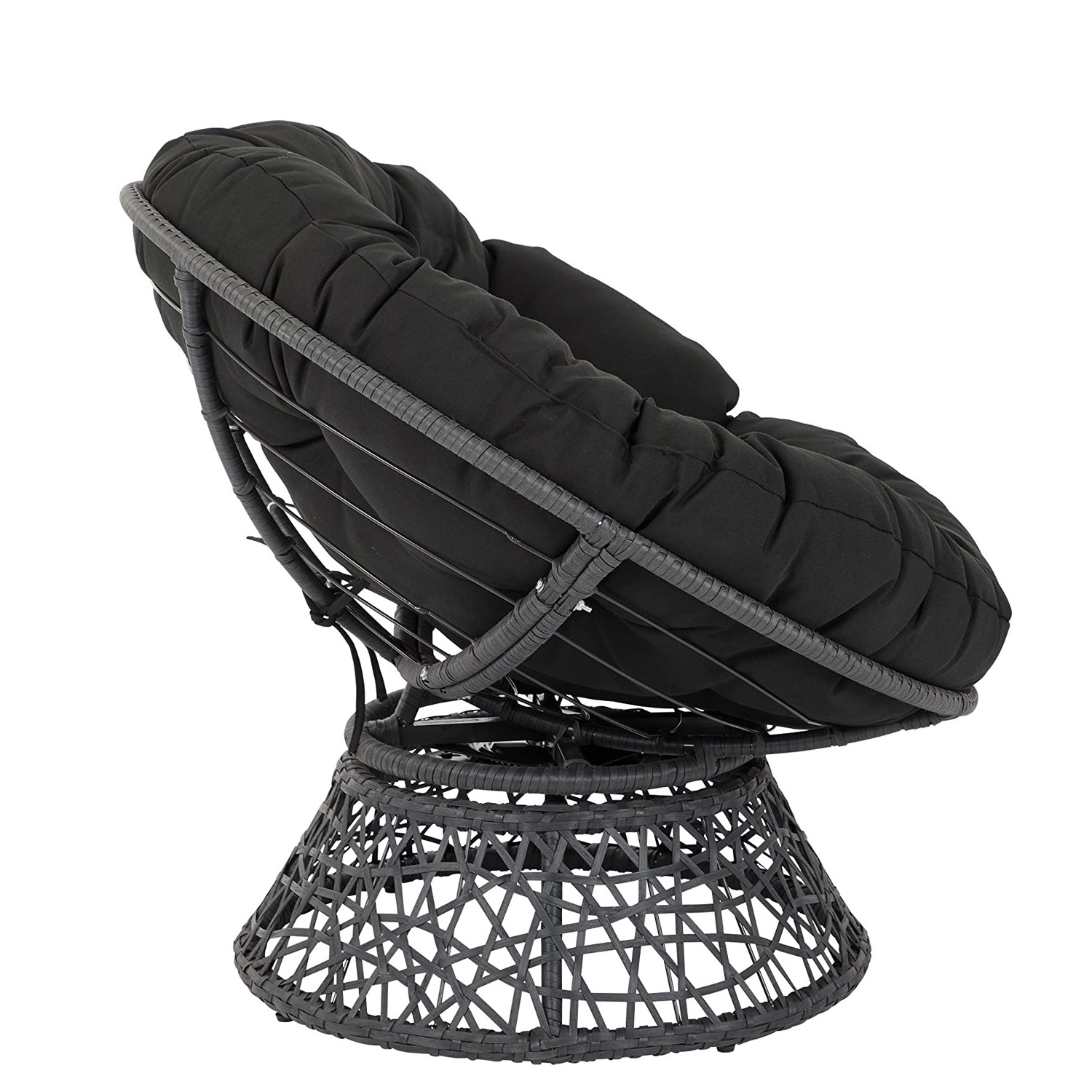 Gray Frame 360 Degree Swivel Rattan Chair with Black Cushion