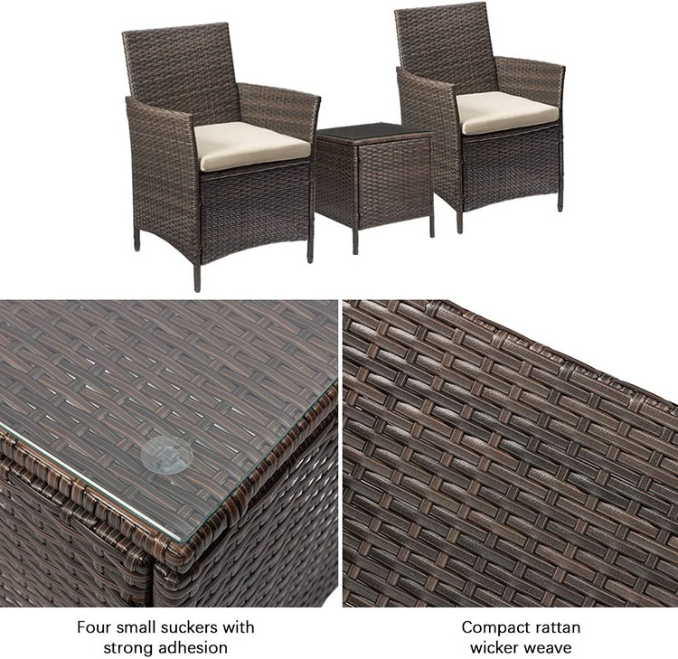 Patio Porch Furniture Sets 3 Pieces PE Rattan Brown Outdoor Garden Furniture Sets