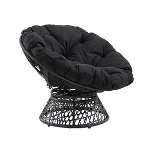 Gray Frame 360 Degree Swivel Rattan Chair with Black Cushion