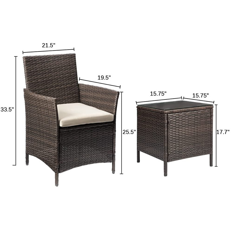 Patio Porch Furniture Sets 3 Pieces PE Rattan Brown Outdoor Garden Furniture Sets