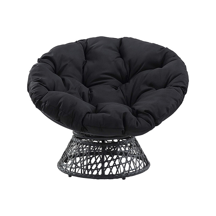 Gray Frame 360 Degree Swivel Rattan Chair with Black Cushion