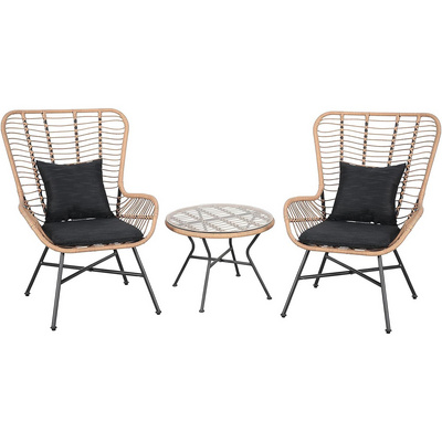 3 Piece Patio Set, Outdoor Furniture Wicker Bistro Set Rattan Chair Conversation Sets with Coffee Table and Gray Cushions