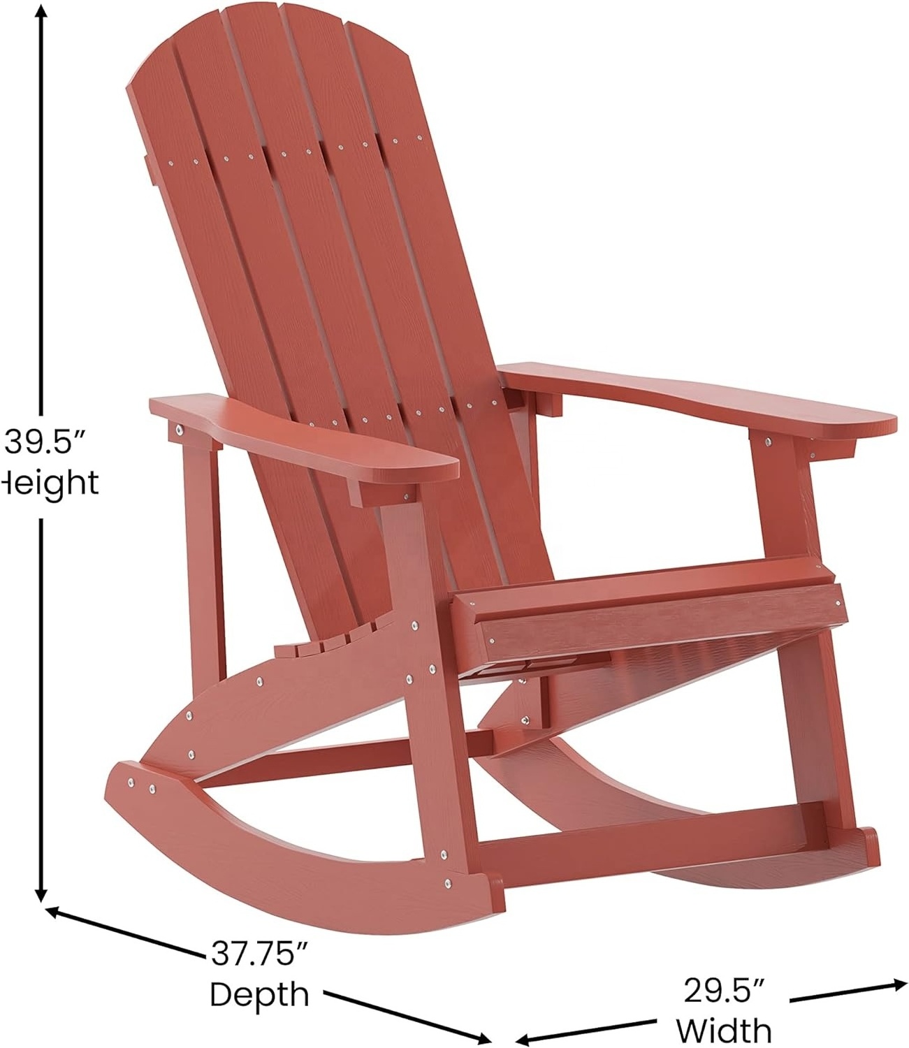 YANGTEK Adirondack Rocking Chair,HDPS Poly Resin Wood Adirondack Rocking Chair - All Weather Black Polystyrene(Red)