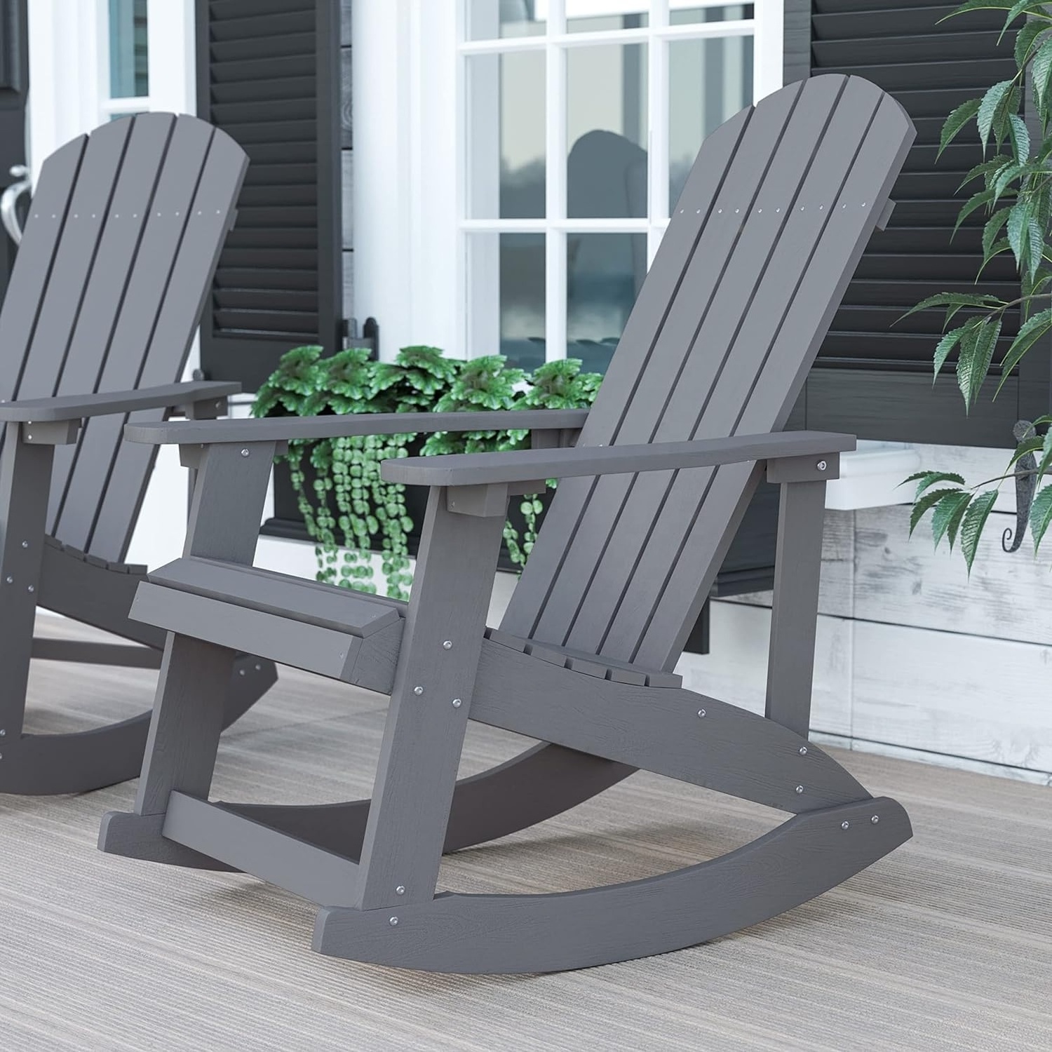 YANGTEK Adirondack Rocking Chair,HDPS Poly Rocking Chair Outdoor,Weather Resistant Rocker Chair for Porch, Yard, (Grey)