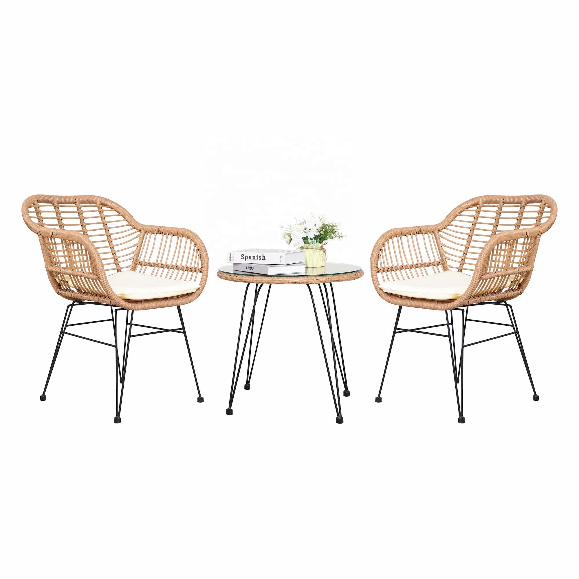 YANGTEK 3 Piece Outdoor Wicker Furniture Patio Bistro Set, PE Rattan Patio Chairs Set with Table & Cushions