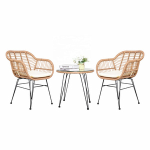 YANGTEK 3 Piece Outdoor Wicker Furniture Patio Bistro Set, PE Rattan Patio Chairs Set with Table & Cushions